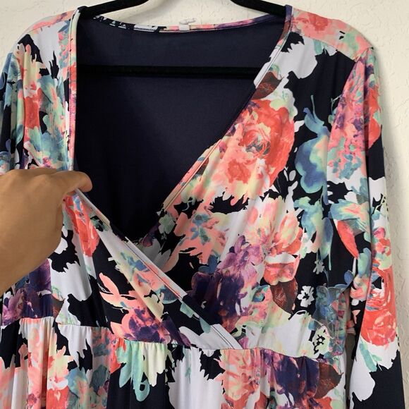 PinkBlush Maxi Dress Women 3XL Maternity Pink Navy Floral Abstract Baby Shower - Picture 5 of 10